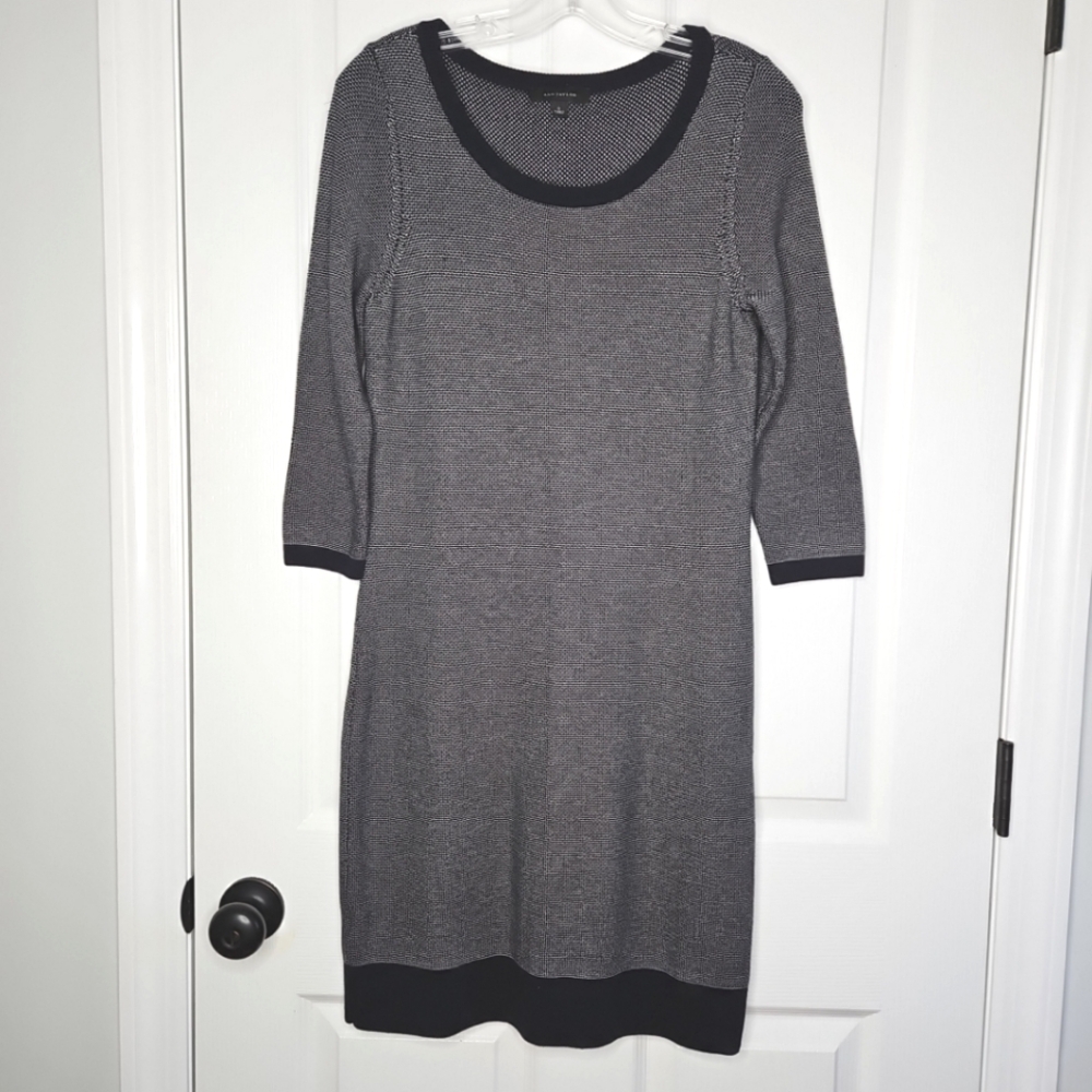 Ann Taylor Sweater Dress S Navy Blue 3/4 Sleeve Button Cotton Office Career Fall